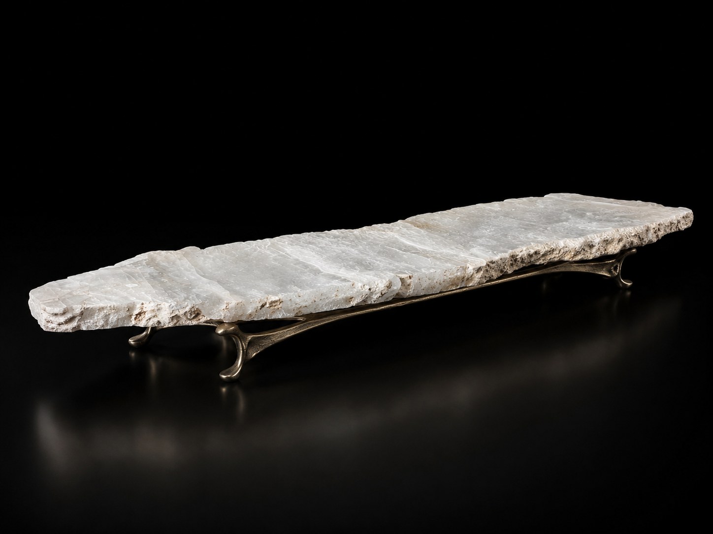 Dolmen Table, selenite and bronze