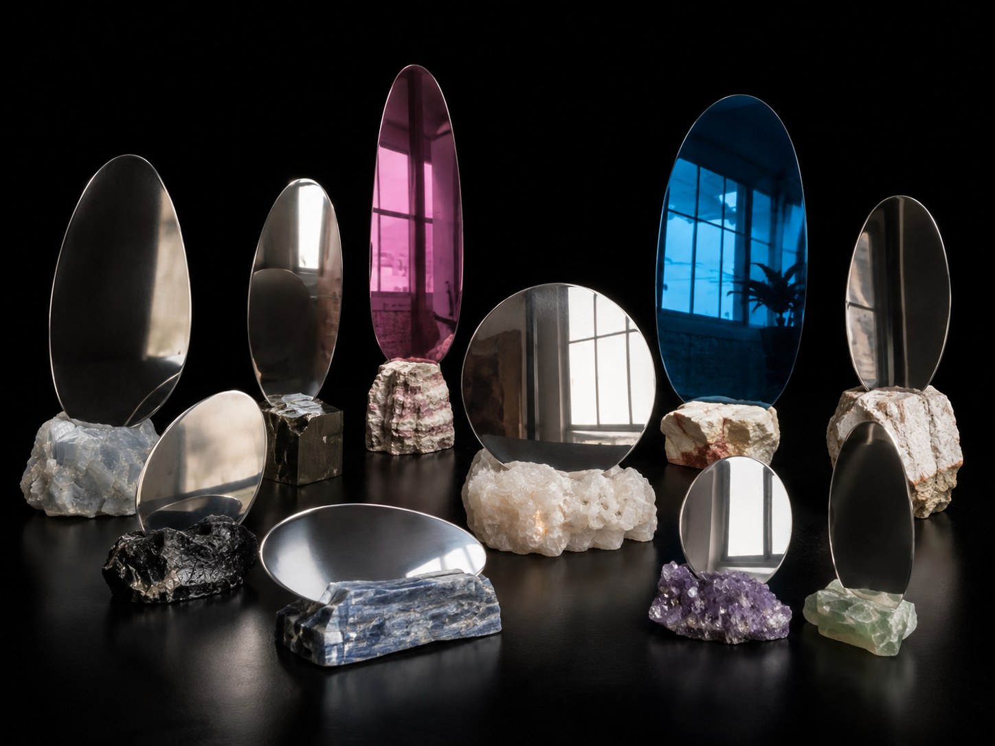 The Sky and Stone mirrors together, each on its own stone